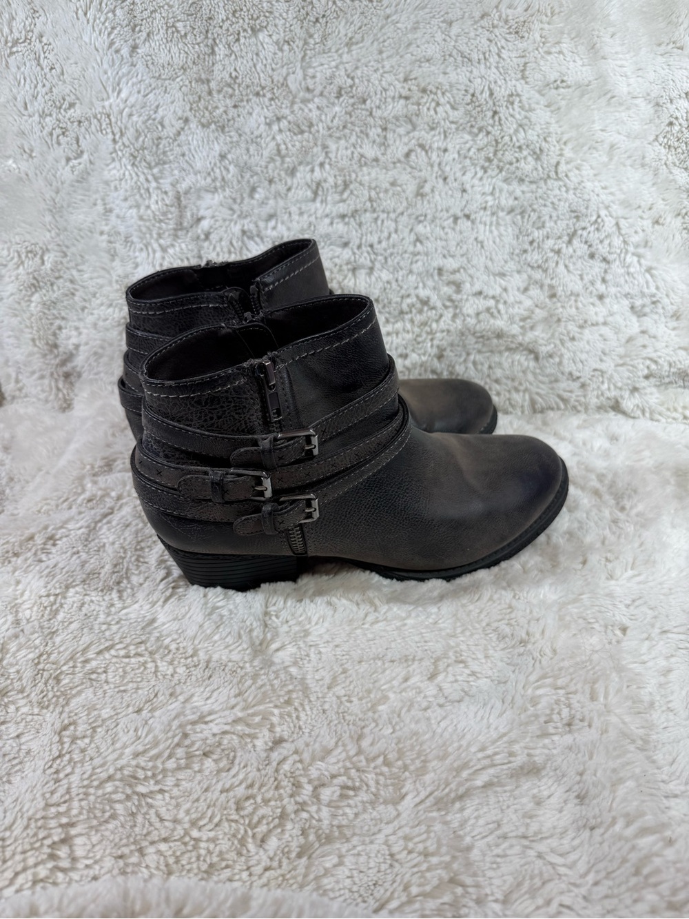 Women's Black Ankle Boots with Buckle Straps